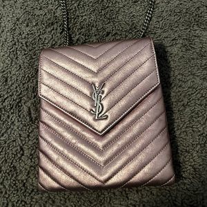 Sold: Saint Laurent Quilted Metallic Leather Double Flap Crossbody Bag